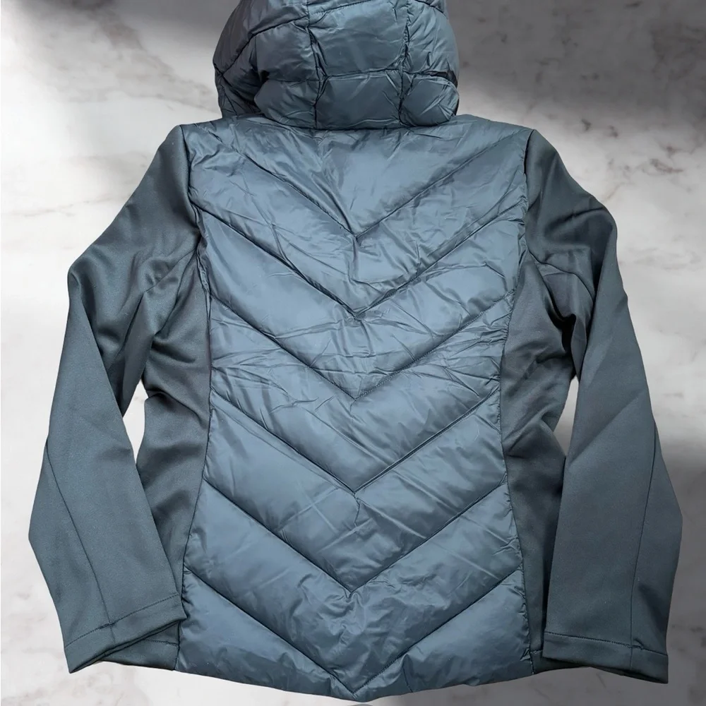 NEW! Women's DKNY Hooded Zipped Puffer Jacket Side Panels - Black Size Medium - Picture 2 of 6